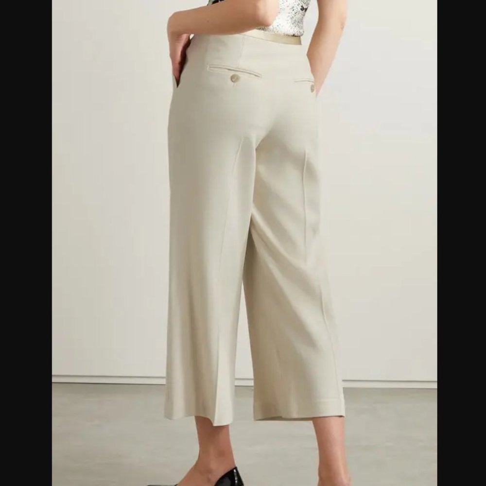 Khaite Pheadra Satin-Trimmed Wool-Blend Wide-Leg Pants in Cream Size 10 NWT - Picture 3 of 7